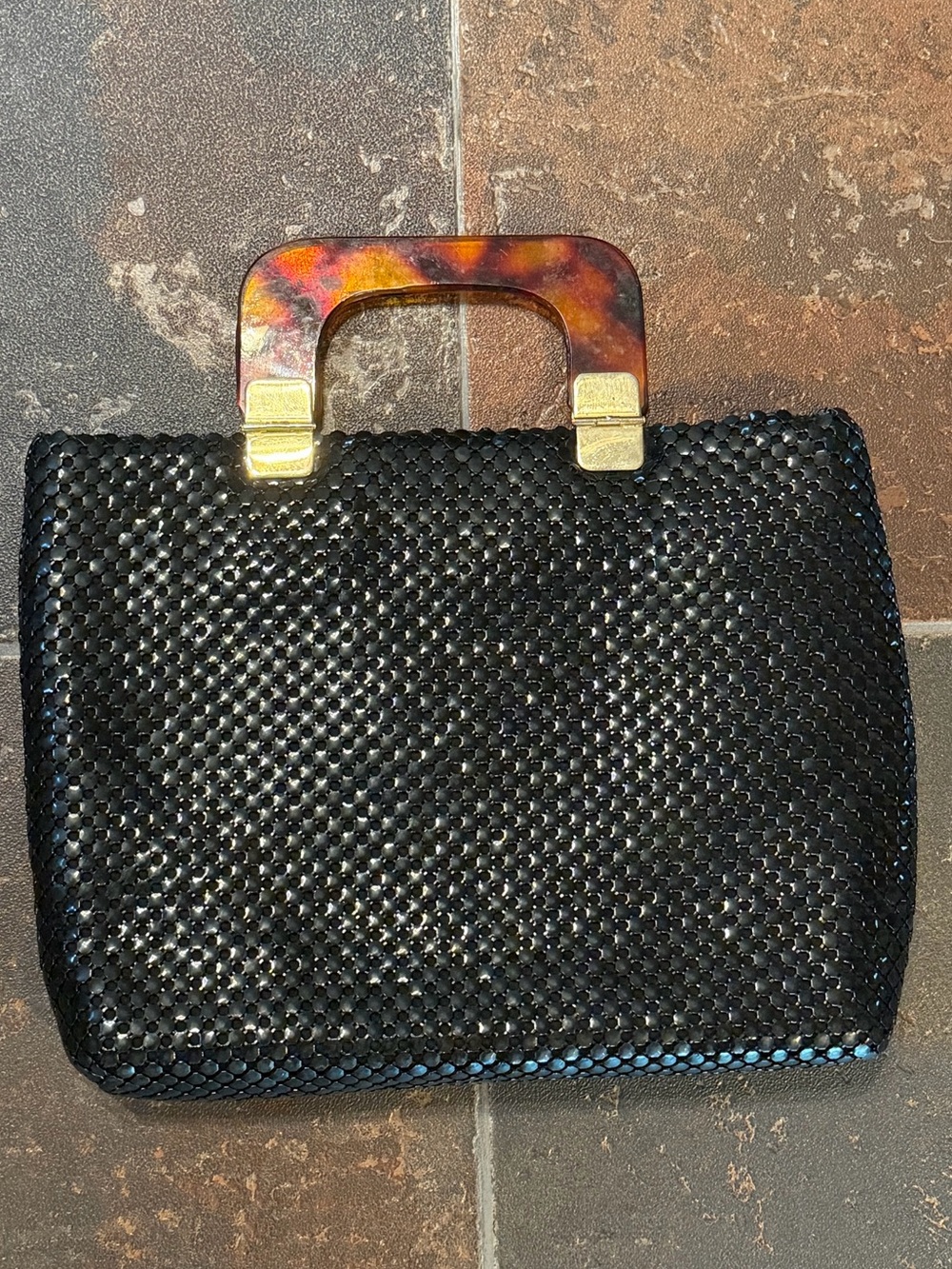 Vintage Black Mesh Chainmail Bag with Tortoiseshell Handle